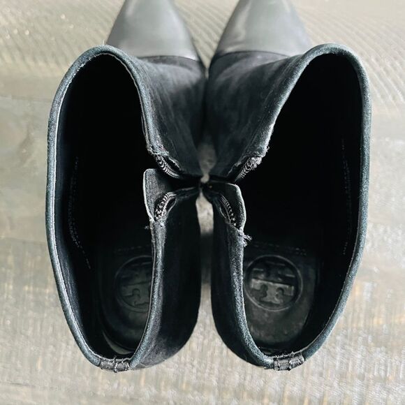 Tory Burch Black Suede Leather Cap Toe Ankle Boots Women’s 8M Block Heel Booties - Picture 11 of 11